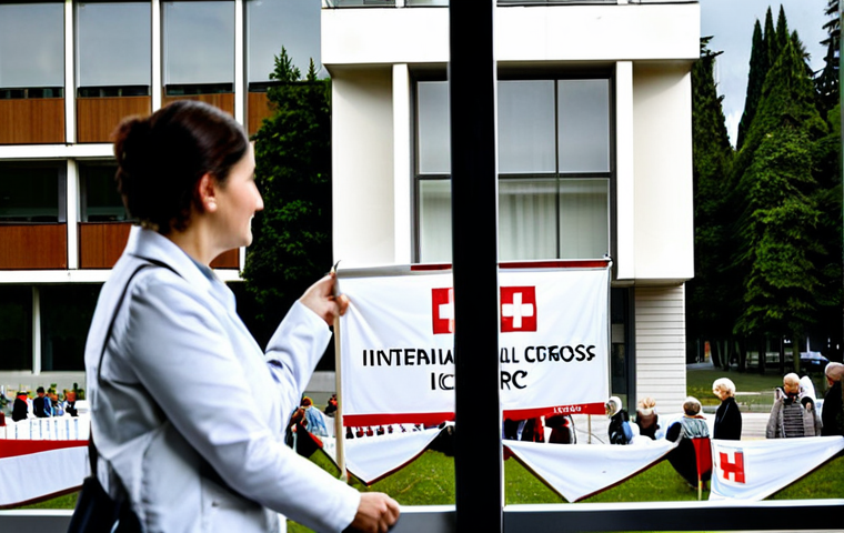 Swiss Humanitarian Aid**

"A bustling scene at the International Committee of the Red Cross (ICRC) headquarters in Geneva, Switzerland, showing staff coordinating aid efforts, fully clothed, appropriate content, safe for work, professional, modest attire, modern architecture in the background, perfect anatomy, correct proportions, well-formed hands, natural lighting, family-friendly."

**