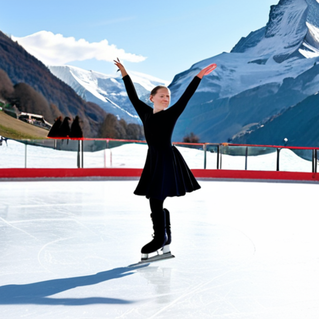 **

"A young female figure skater in a fully clothed, modest ice skating dress, performing a graceful spin on an outdoor ice rink in Zermatt, Switzerland, with the Matterhorn in the background, winter scene, snow-covered landscape, professional photography, perfect anatomy, correct proportions, natural pose, well-formed hands, proper finger count, appropriate content, safe for work, family-friendly, professional."

**