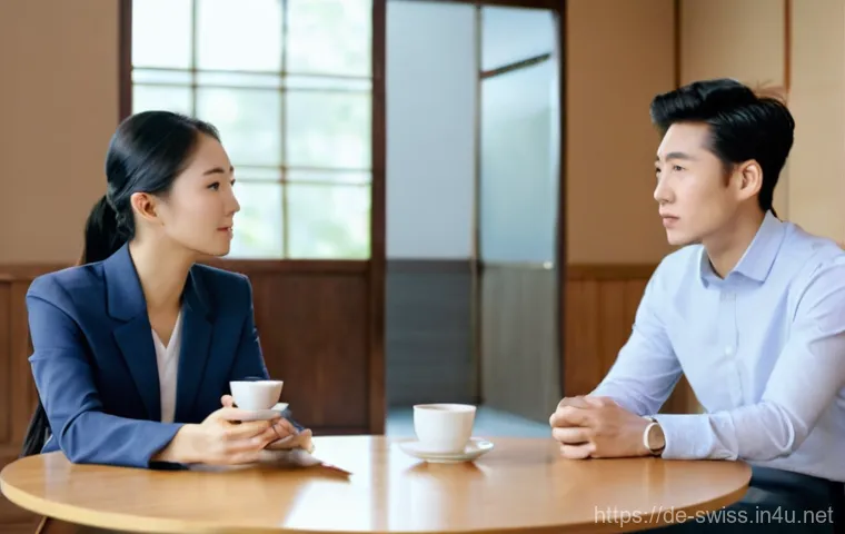 스위스와 한국 문화 차이 비교 - **Prompt: The Art of Conversation &ndash; Directness vs. Nunchi**
    A split image contrasting communicat...
