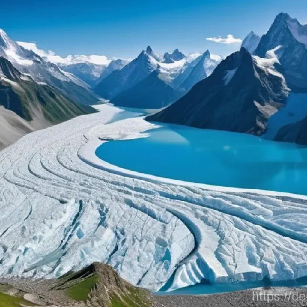 스위스의 국경 변화 - **Prompt 1: Alpine Border Adjustment Amidst Melting Glaciers**
"A dramatic aerial view of a maje...