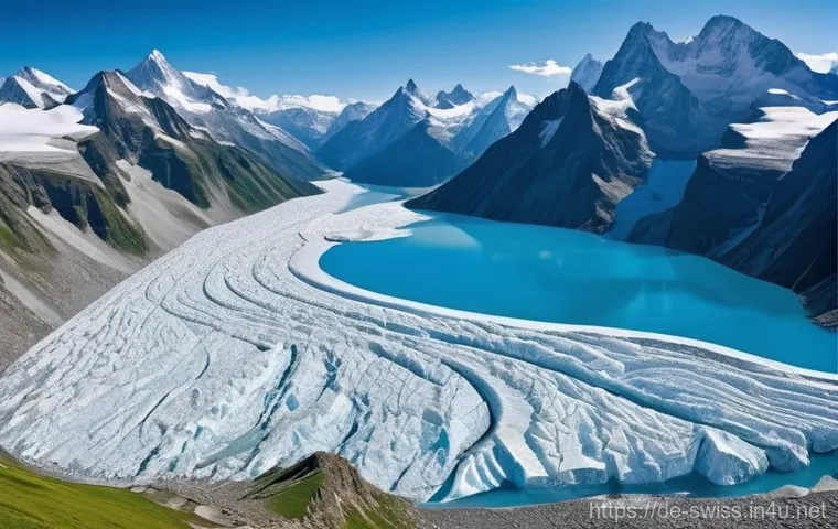 스위스의 국경 변화 - **Prompt 1: Alpine Border Adjustment Amidst Melting Glaciers**
    "A dramatic aerial view of a maje...