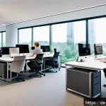 스위스 다국적 기업 성장 배경 - A modern Swiss corporate office interior showcasing an innovative company culture: diverse professio...