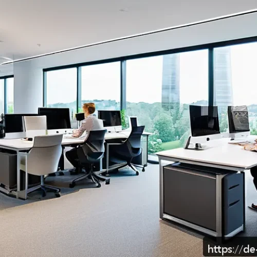 스위스 다국적 기업 성장 배경 - A modern Swiss corporate office interior showcasing an innovative company culture: diverse professio...